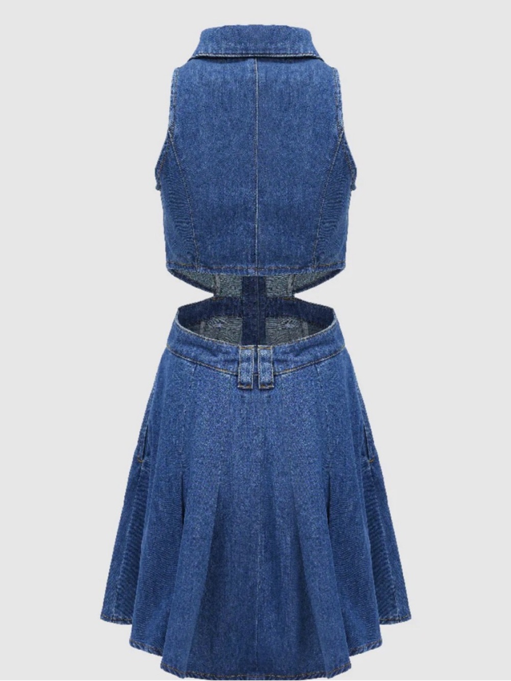 Denim Button-Front Cutout Dress - Blue - Picture 3 of 8